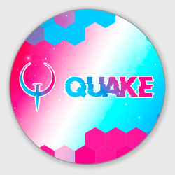 Круглый коврик для мышки Quake neon gradient style: надпись и символ