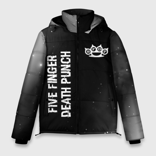 Мужская зимняя куртка 3D Five Finger Death Punch glitch на темном фоне: надпись, символ, цвет черный