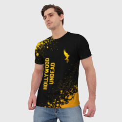 Мужская футболка 3D Hollywood Undead - gold gradient: надпись, символ - фото 2