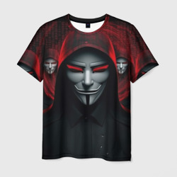 Мужская футболка 3D Анонимусы в красном свете