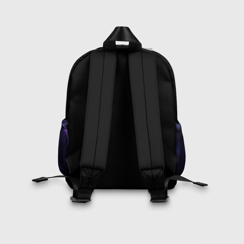 Детский рюкзак 3D с принтом Отряд анонимусов в фиолетовом свете, вид сзади #2