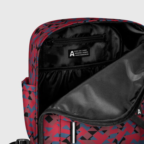 Женский рюкзак 3D с принтом Черные и синие  треугольники на красном, фото #5