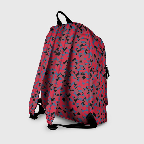 Рюкзак 3D с принтом Черные и синие  треугольники на красном, вид сзади #1