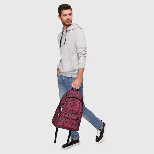 Рюкзак 3D с принтом Черные и синие  треугольники на красном, фото #5