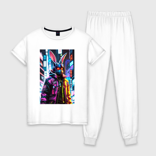 Женская пижама хлопок Cool hare - Cyberpunk - metropolis, цвет белый