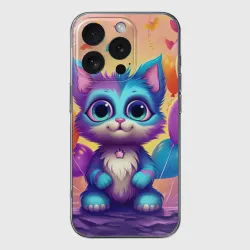Чехол для iPhone 16 Pro Max силиконовый с защитой камеры Котик с воздушными шариками