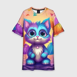 Детское платье 3D Котик с воздушными шариками