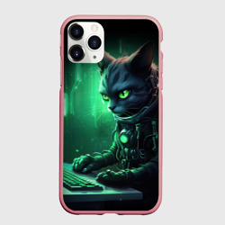 Чехол для iPhone 11 Pro Max матовый Кот хакер в зеленом свете