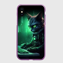 Чехол для iPhone XS Max матовый Кот хакер в зеленом свете