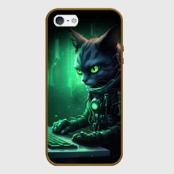 Чехол для iPhone 5/5S матовый Кот хакер в зеленом свете