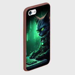 Чехол для iPhone 5/5S матовый Кот хакер в зеленом свете - фото 2