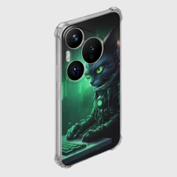 Чехол для Huawei Pura 70 Кот хакер в зеленом свете - фото 2