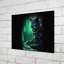 Холст прямоугольный Кот хакер в зеленом свете - фото 2