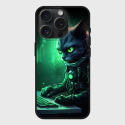 Чехол силиконовый для Apple iPhone 15 Pro матовый Кот хакер в зеленом свете