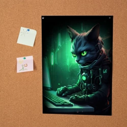 Постер Кот хакер в зеленом свете - фото 2