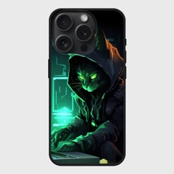 Чехол силиконовый для Apple iPhone 15 Pro Мax матовый Кот хакер за ноутбуком