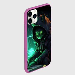 Чехол для iPhone 11 Pro матовый Кот хакер за ноутбуком - фото 2