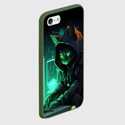 Чехол для iPhone 5/5S матовый Кот хакер за ноутбуком - фото 2