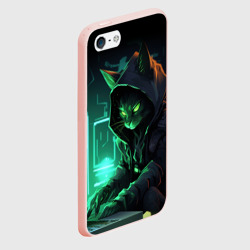 Чехол для iPhone 5/5S матовый Кот хакер за ноутбуком - фото 2