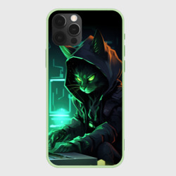 Чехол для iPhone 12 Pro Кот хакер за ноутбуком