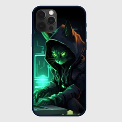 Чехол для iPhone 12 Pro Max Кот хакер за ноутбуком
