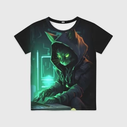 Детская футболка 3D Кот хакер за ноутбуком