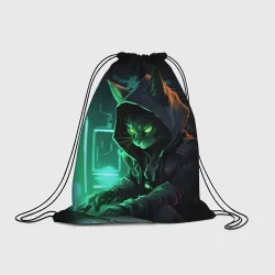 Рюкзак-мешок 3D Кот хакер за ноутбуком
