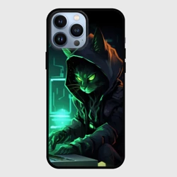 Чехол для iPhone 13 Pro Max Кот хакер за ноутбуком