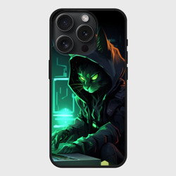 Чехол силиконовый для Apple iPhone 15 Pro матовый Кот хакер за ноутбуком