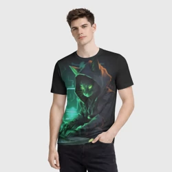 Мужская футболка 3D Кот хакер за ноутбуком - фото 2