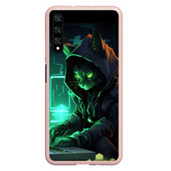 Чехол для Honor 20 Кот хакер за ноутбуком