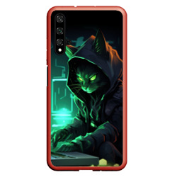 Чехол для Honor 20 Кот хакер за ноутбуком