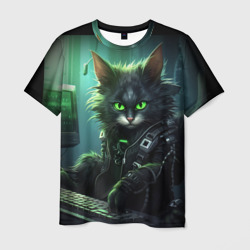 Мужская футболка 3D Хакер кот
