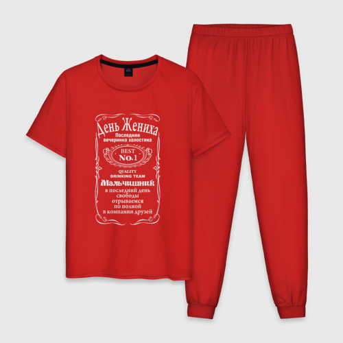 Мужская пижама хлопок Команда жениха - мальчишник, цвет красный