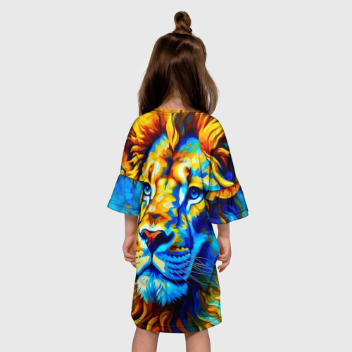Детское платье 3D с принтом Голубоглазый Лёва, вид сзади #2