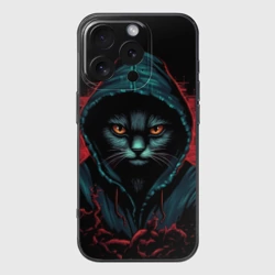 Чехол для iPhone 16 Pro силиконовый с защитой камеры Кот в капюшоне хакер