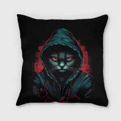 Подушка 3D Кот в капюшоне хакер