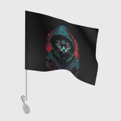 Флаг для автомобиля Кот в капюшоне хакер