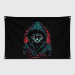 Флаг-баннер Кот в капюшоне хакер