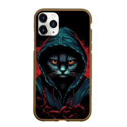 Чехол для iPhone 11 Pro Max матовый Кот в капюшоне хакер