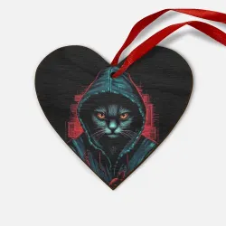 Деревянная игрушка Сердце Кот в капюшоне хакер