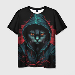 Мужская футболка 3D Кот в капюшоне хакер
