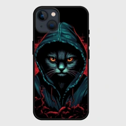 Чехол для iPhone 14 Кот в капюшоне хакер