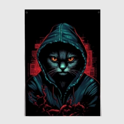 Постер Кот в капюшоне хакер