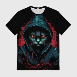 Мужская футболка 3D Кот в капюшоне хакер