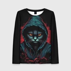 Женский лонгслив 3D Кот в капюшоне хакер