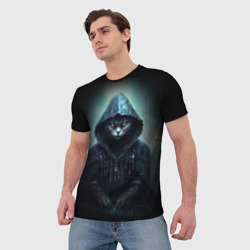 Мужская футболка 3D Кот  в капюшоне  хакер - фото 2