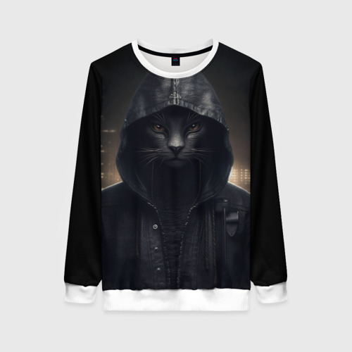 Женский свитшот 3D Черный кот хакер, цвет 3D печать
