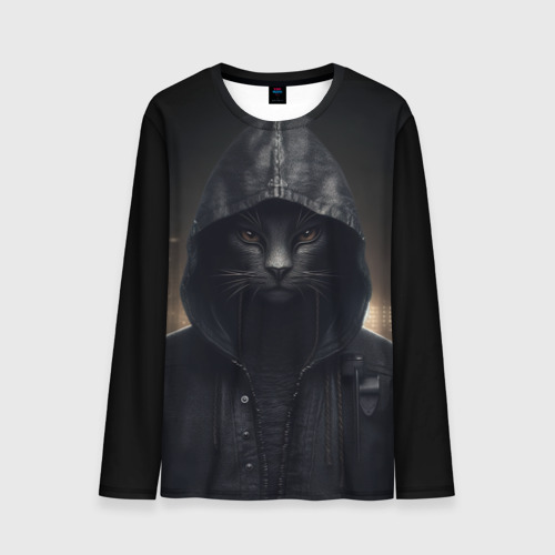Мужской лонгслив 3D Черный кот хакер, цвет 3D печать