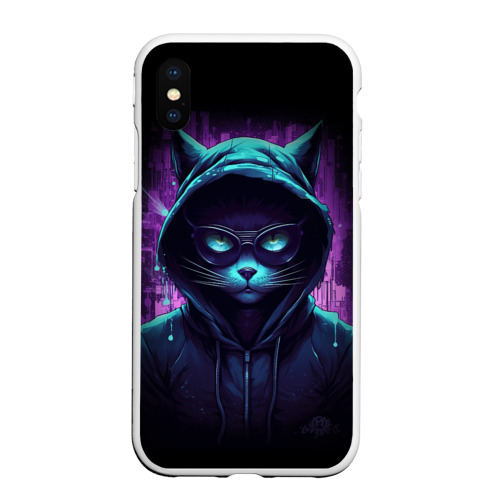 Чехол для iPhone XS Max матовый с принтом Cat hacker, вид спереди #2